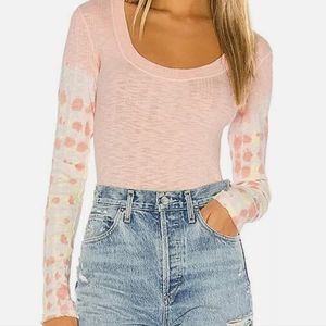 Free People Big Sur Pink Long Tye Dye Sleeve Scoop Neck Thermal